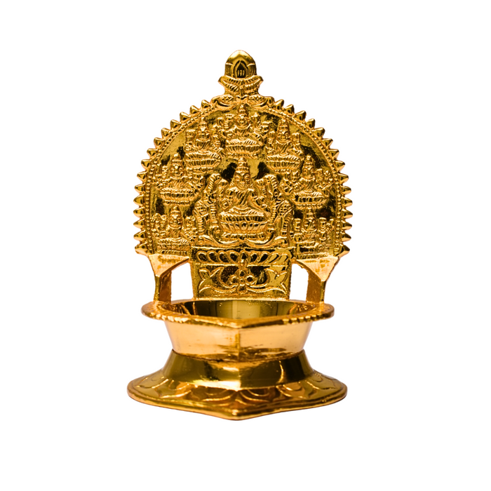 Brass Astalakshmi Diya (Vilakku) Gold Plated Specially From Nachiyarkovil Kumbakonam - 600 g