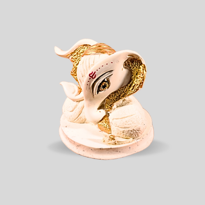 Ceramic White Lord Ganesh Idol for Car Dashboard - 1 Pc