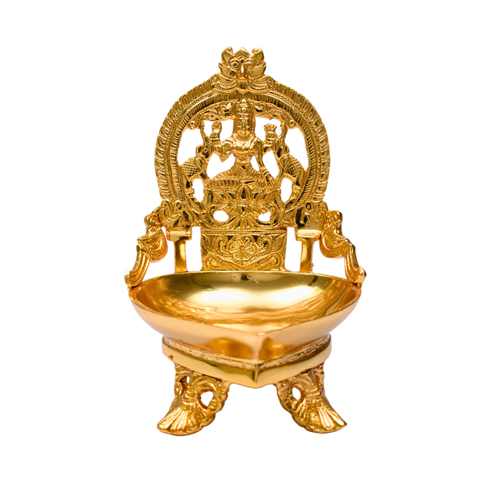 Brass Karumbu Kamatchi Agal Lamp Gold Plated Specially From Nachiyarkovil Kumbakonam - 9 Inches