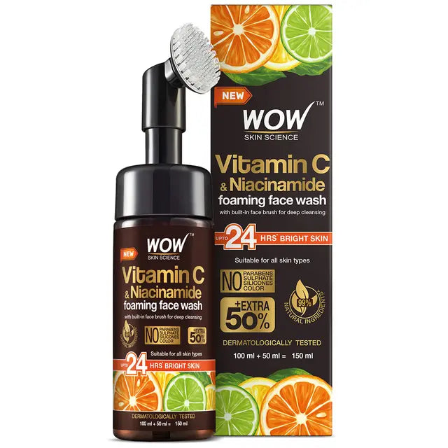 Wow Skin Science Brightening Vitamin C & Niacinamide Foaming Face Wash For Brighter Glow - 150 ml