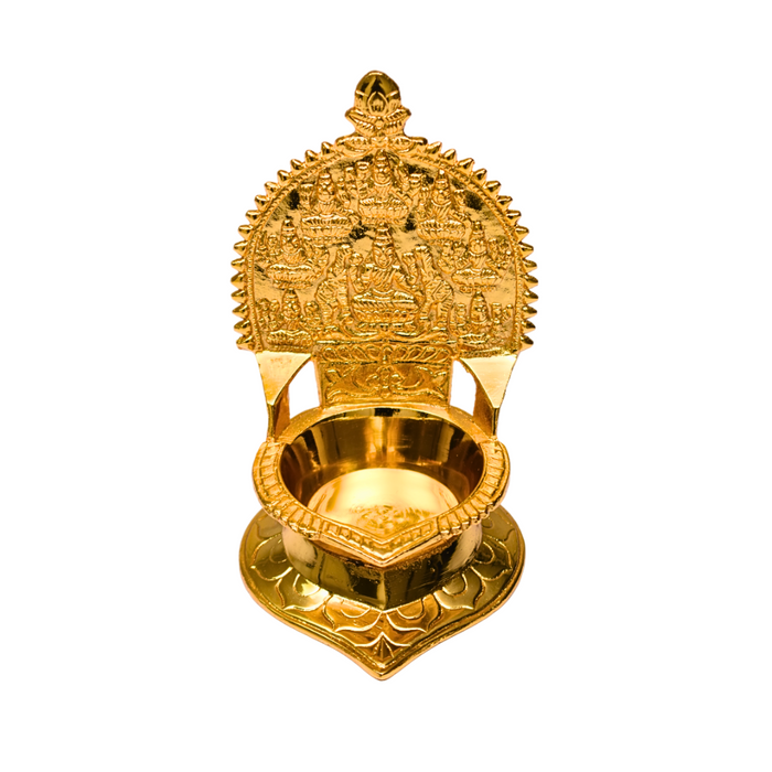 Brass Astalakshmi Diya (Vilakku) Gold Plated Specially From Nachiyarkovil Kumbakonam - 600 g