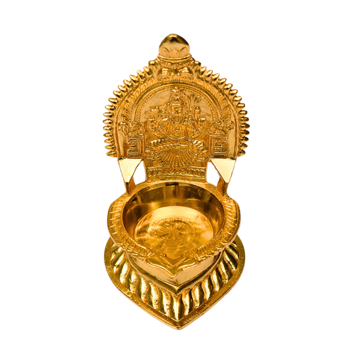 Brass Karumbu Kamatchi Oil Lamp Gold Plated Specially From Nachiyarkovil Kumbakonam - 1 Pc