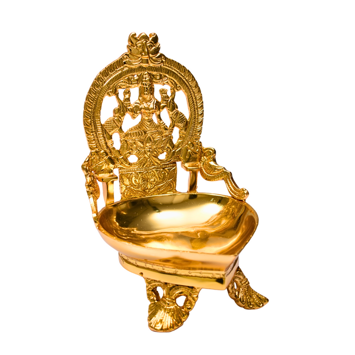 Brass Karumbu Kamatchi Agal Lamp Gold Plated Specially From Nachiyarkovil Kumbakonam - 9 Inches