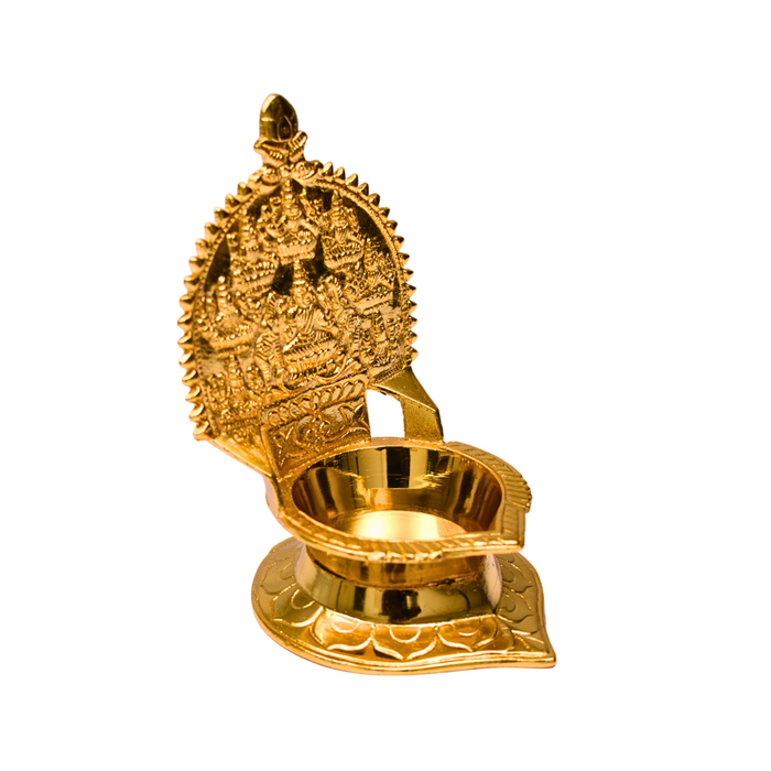 Brass Astalakshmi Diya (Vilakku) Gold Plated Specially From Nachiyarkovil Kumbakonam - 600 g