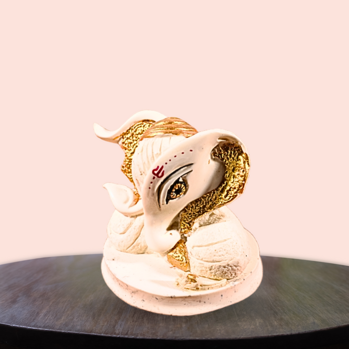 Ceramic White Lord Ganesh Idol for Car Dashboard - 1 Pc