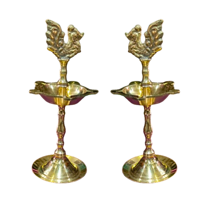 Brass Swan Diya (Karaikudi Vilakku) Gold Plated Specially From Nachiyarkovil Kumbakonam - 2 Pc