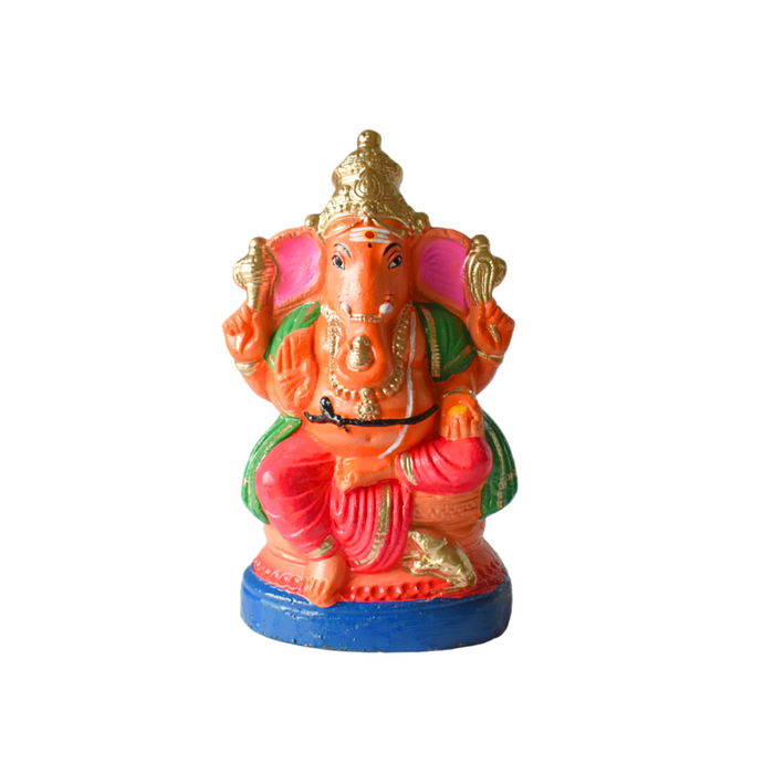 Ganesha Statue Painted Orange Idol Made With Real Clay - 1.2 Feet