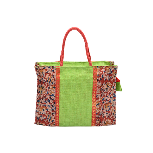 Ladies Fancy Kalamkari Bag Green - 1 Pc(12w x 9h x 4s)