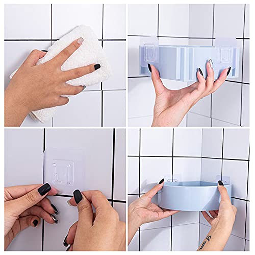 Wolpin Plastic Wall Shelves (2 Pc With 2 Soap Cases) Round Corner Kitchen Bathroom Shelf Self Adhesive Sticker Hooks Multipurpose Wall Holder Bathroom Storage Rack Box Strong Shower Rack Shelf White - 1 Set