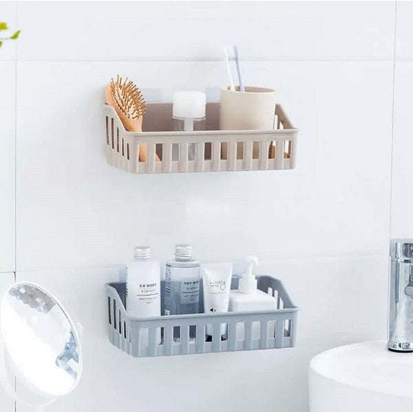 Zoomenzo Plastic Rectangular Multipurpose Wall Shelves Shelf Self Adhesive Sticker Hooks Wall Holder Bathroom Storage Rack Box Strong Shower Rack Shelf - Set of 2