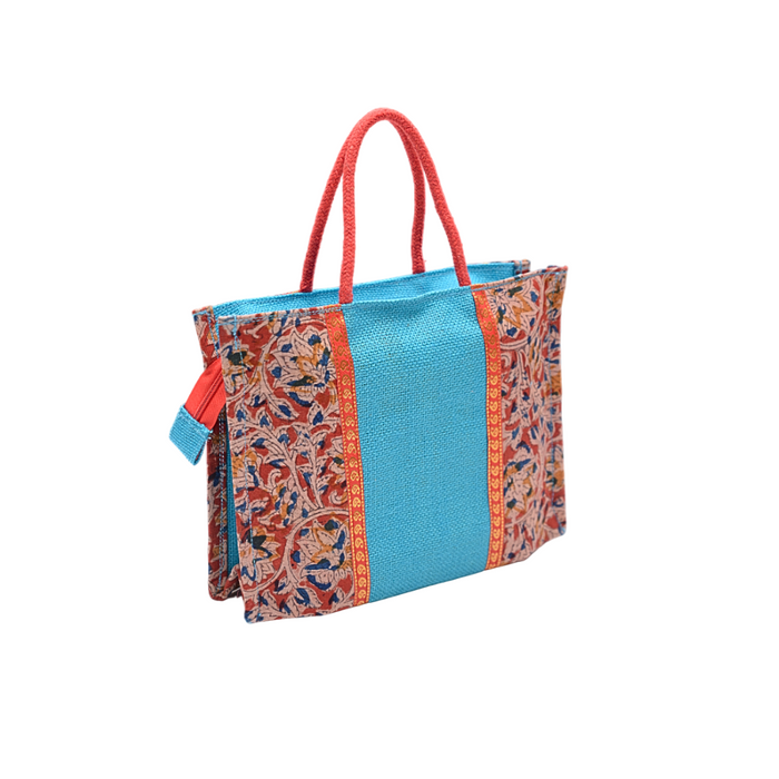 Ladies Fancy Kalamkari Bag Blue - 1 Pc(12w x 9h x 4s)