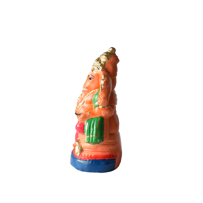 Ganesha Statue Painted Orange Idol Made With Real Clay - 1.2 Feet