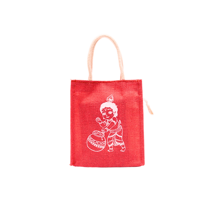 Jute bag Krishna Pink Colour With Zip - 1 Pc (8w x 9h x 4s)