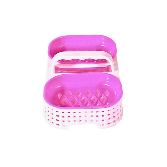 Plastic Trendy Soap Tray with Two Compartment - 1 Pc