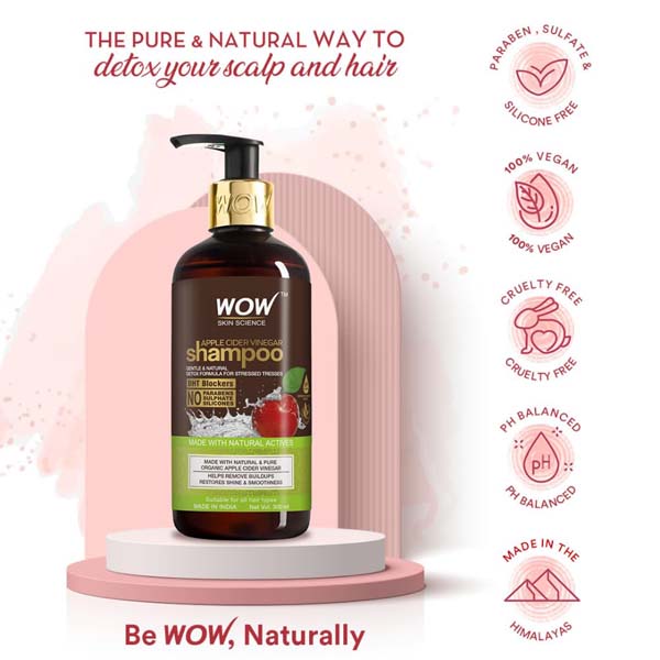 Wow Skin Science Apple Cider Vinegar Shampoo with DHT Blockers Gentle & Natural Detox Formula that Helps Remove Buildup Natural Ingredients - 300 ml