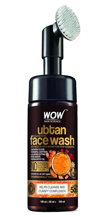 Wow Skin Science Ubtan Foaming Face Wash Built in Brush for Deep Cleansing Turmeric & Saffron - 150 ml