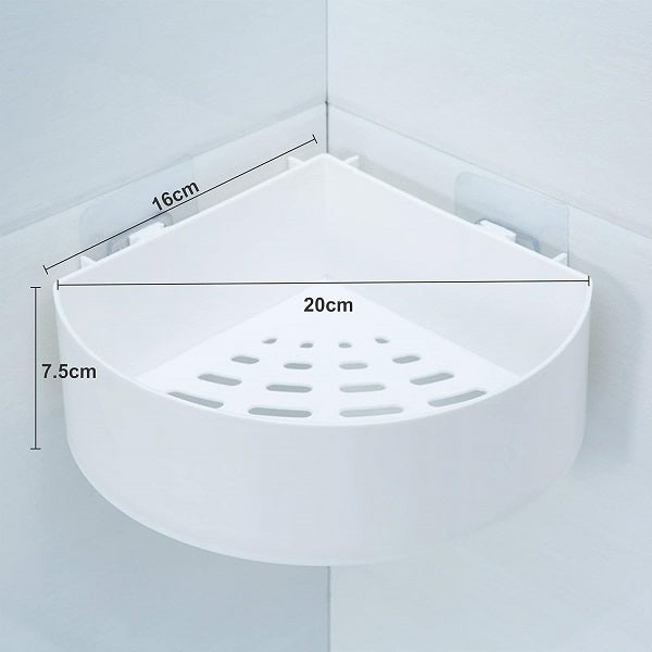 Wolpin Plastic Wall Shelves (2 Pc With 2 Soap Cases) Round Corner Kitchen Bathroom Shelf Self Adhesive Sticker Hooks Multipurpose Wall Holder Bathroom Storage Rack Box Strong Shower Rack Shelf White - 1 Set