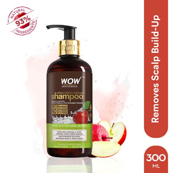 Wow Skin Science Apple Cider Vinegar Shampoo with DHT Blockers Gentle & Natural Detox Formula that Helps Remove Buildup Natural Ingredients - 300 ml