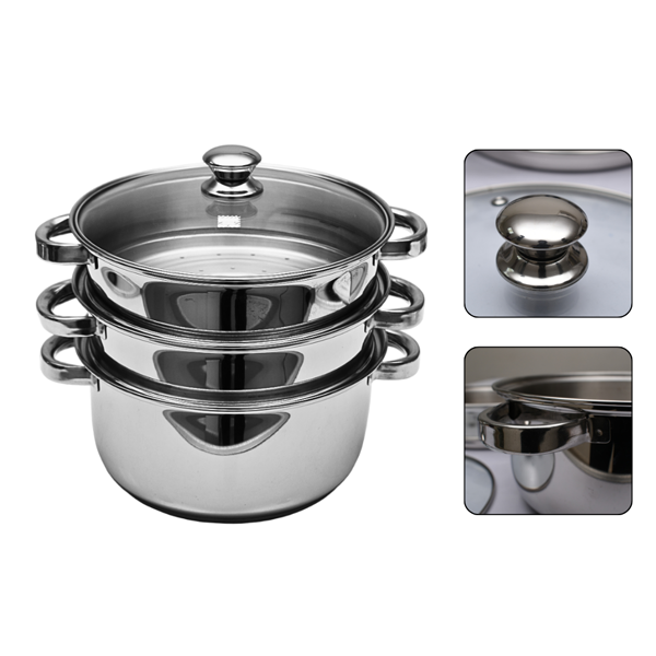 Pigeon Elantra Stainless Steel 3 Tier Steamer Pot Set with Glass Lid - 1 Pc