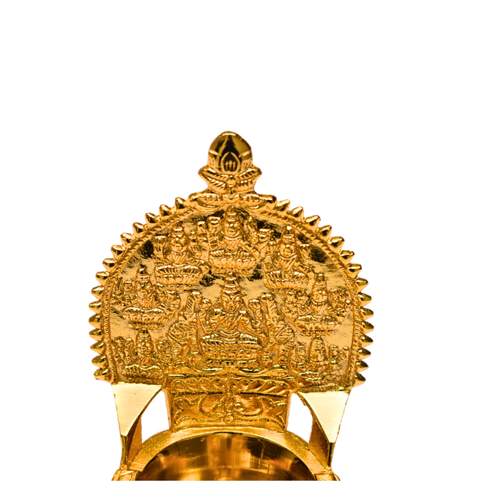 Brass Astalakshmi Diya (Vilakku) Gold Plated Specially From Nachiyarkovil Kumbakonam - 600 g