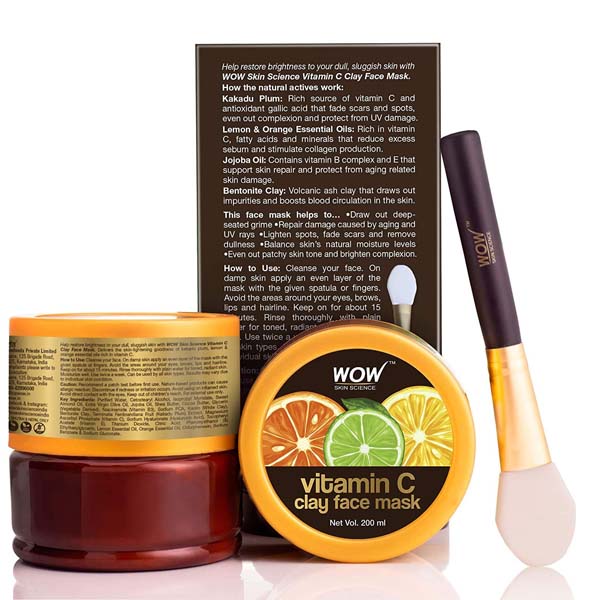 Wow Skin Science Vitamin C Glow Clay Face Mask With Lemon & Orange Essential Oils Jojoba Oil & Bentonite Clay - 200 ml