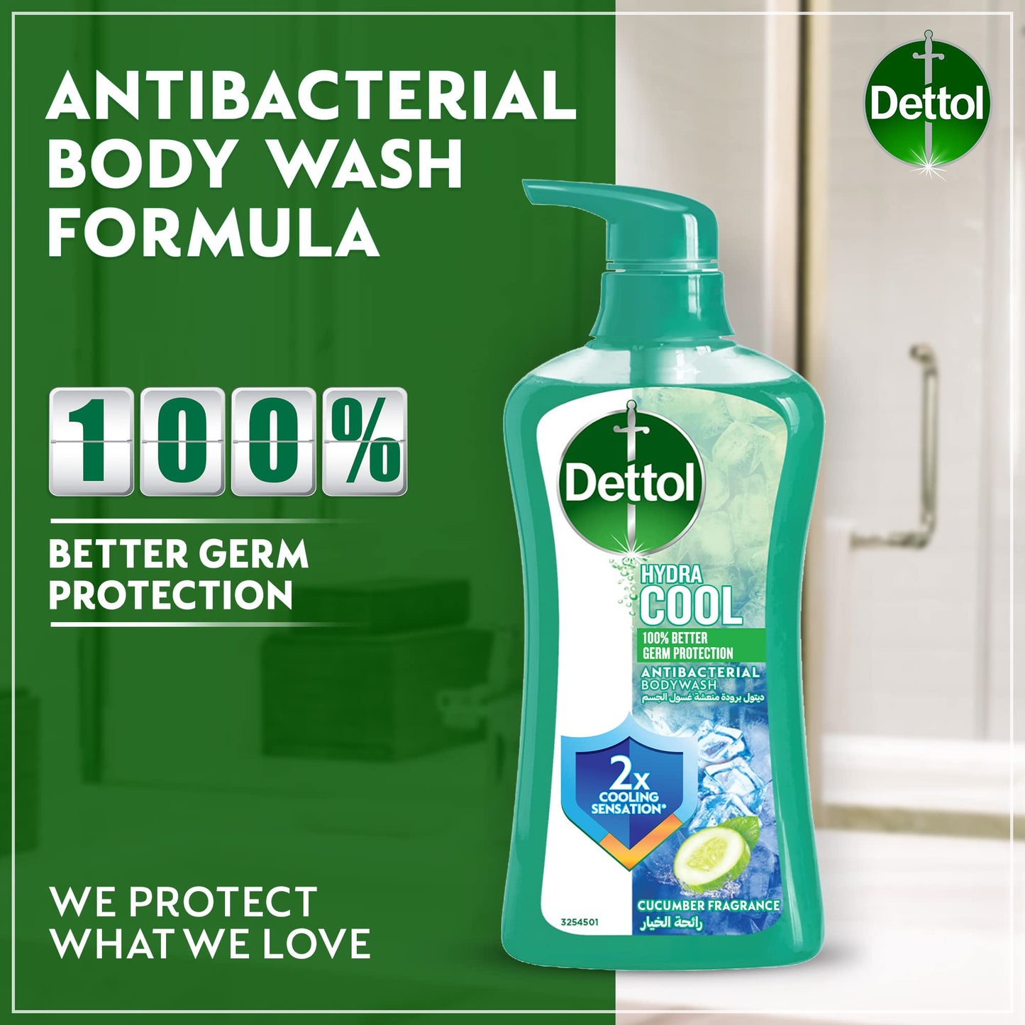 Dettol Hydra Cool Antibacterial Body wash Long Lasting Odour Protection With Menthol & Cucumber - 950 ml