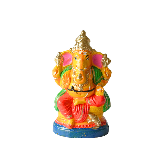 Ganesha Statue Painted Yellow Idol Made With Real Clay - 1.2 Feet