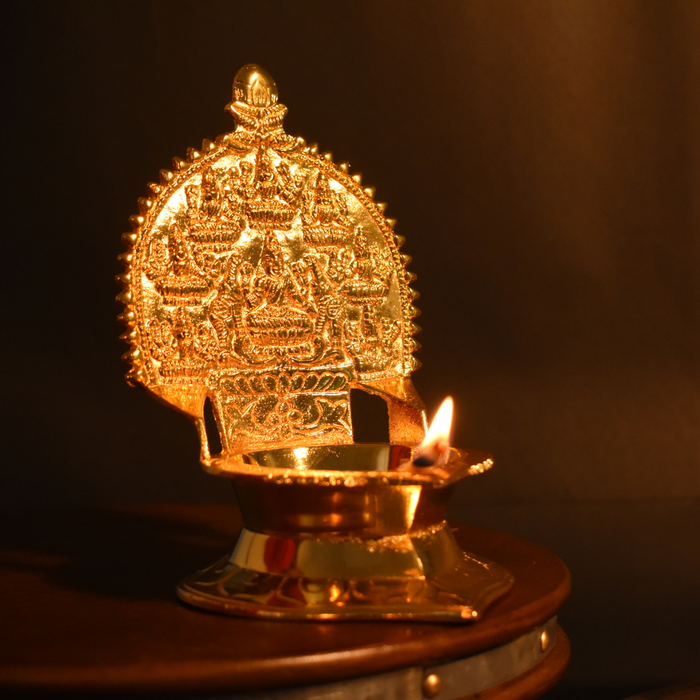 Brass Astalakshmi Diya (Vilakku) Gold Plated Specially From Nachiyarkovil Kumbakonam - 600 g