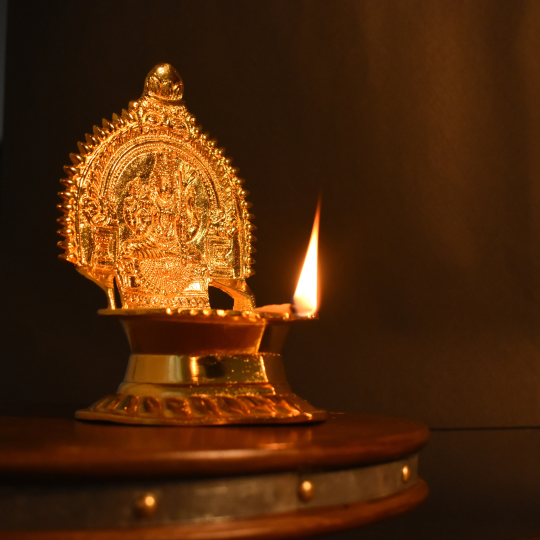 Brass Karumbu Kamatchi Oil Lamp Gold Plated Specially From Nachiyarkovil Kumbakonam - 1 Pc