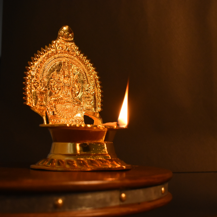 Brass Karumbu Kamatchi Oil Lamp Gold Plated Specially From Nachiyarkovil Kumbakonam - 1 Pc