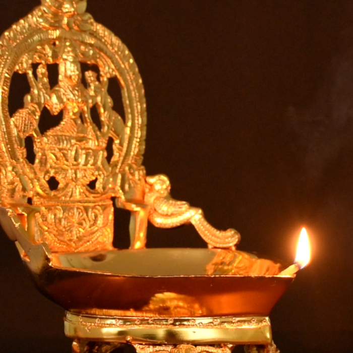 Brass Karumbu Kamatchi Agal Lamp Gold Plated Specially From Nachiyarkovil Kumbakonam - 9 Inches