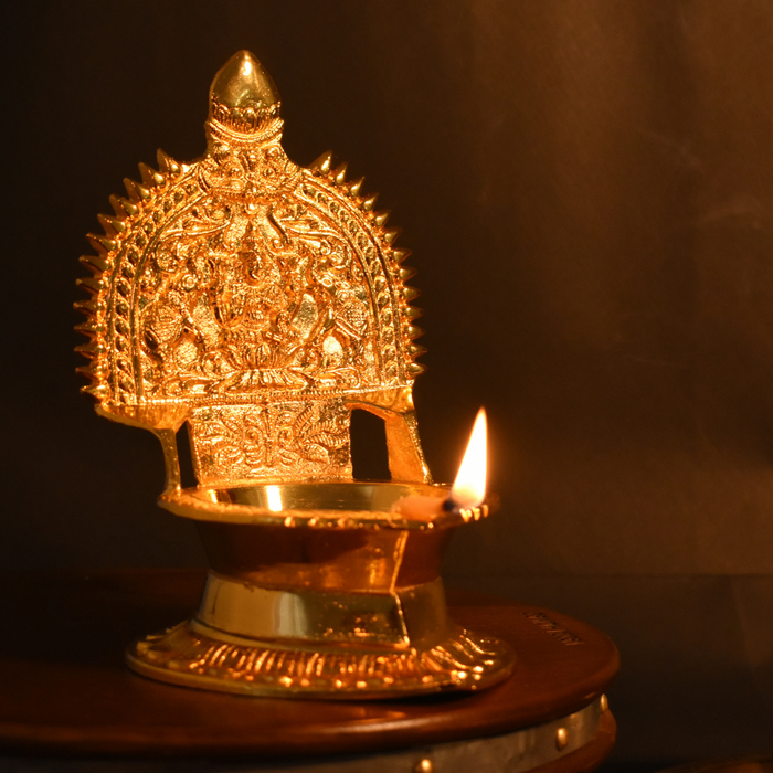 Brass Lakshmi Diya (Kamatchi Vilakku) Gold Plated Specially From Nachiyarkovil Kumbakonam - 1 pc (700 g)