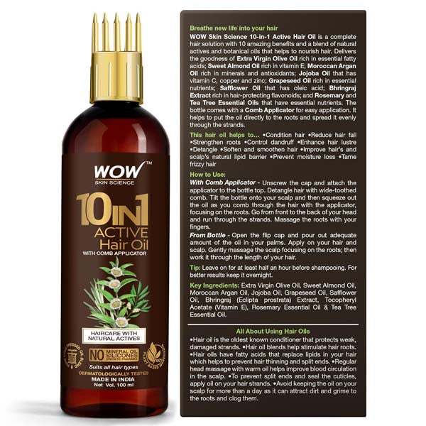 Wow Skin Science 10 in 1 Active Hair Oil With Comb Applicator - 100 ml