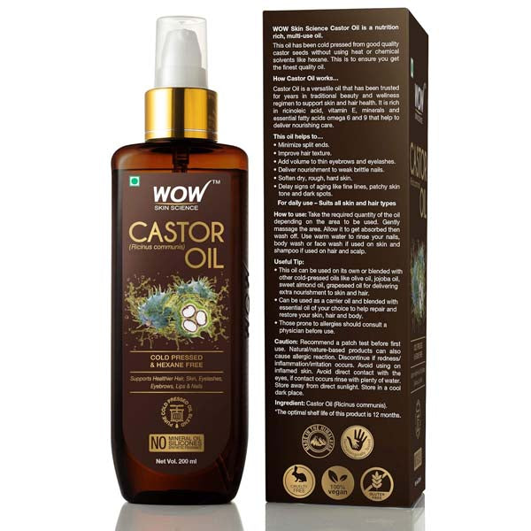 Wow Skin Science 100% Pure Castor Oil Cold Pressed For Stronger Hair Skin & Nails - 200 ml