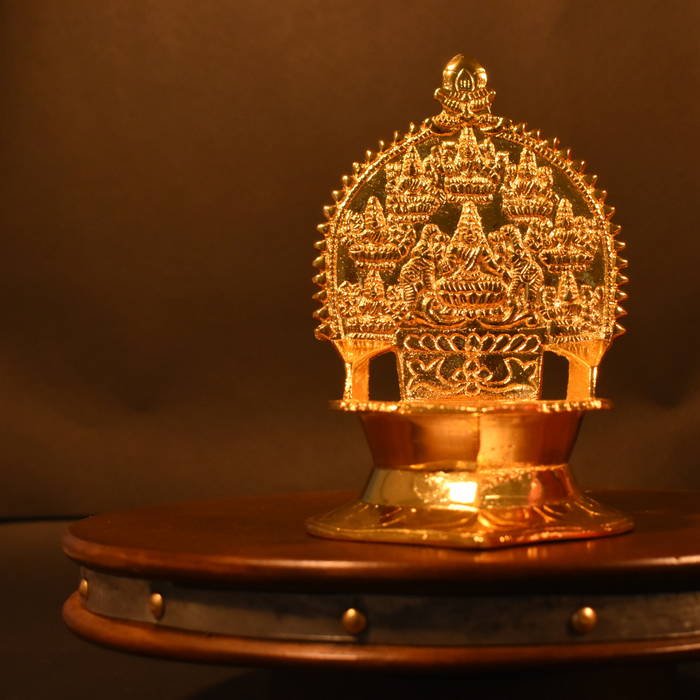 Brass Astalakshmi Diya (Vilakku) Gold Plated Specially From Nachiyarkovil Kumbakonam - 600 g