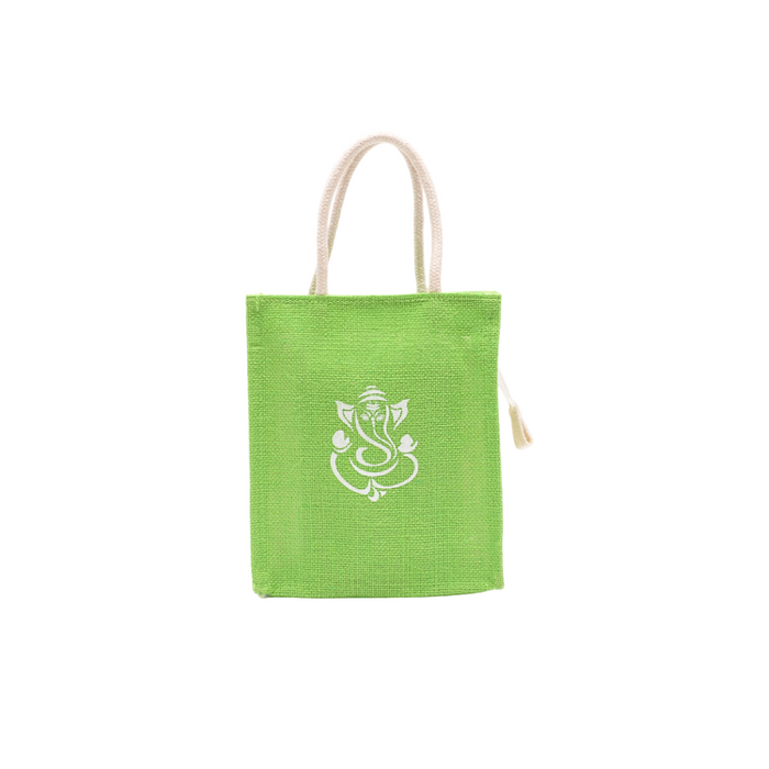 Jute bag Ganesha Green Colour With Zip - 1 Pc (8w x 9h x 4s)