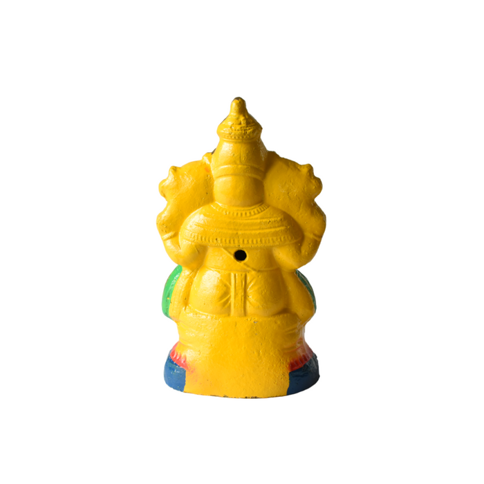 Ganesha Statue Painted Yellow Idol Made With Real Clay - 1.2 Feet