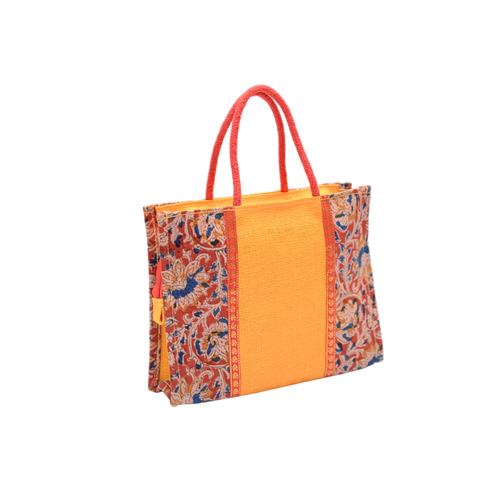 Ladies Fancy Kalamkari Bag Yellow - 1 Pc(12w x 9h x 4s)