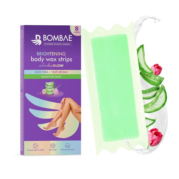 Bombae Full Body Wax Strips With Aloe Vera For Women  Full Body Cold Wax Strips for Sensitive Arms Underarms Legs - 8 strips + 2 wipes