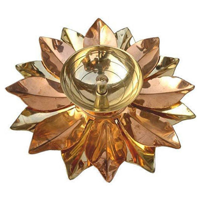 Brass and Copper Flower Shaped Diya  - Set of 2 (Large)