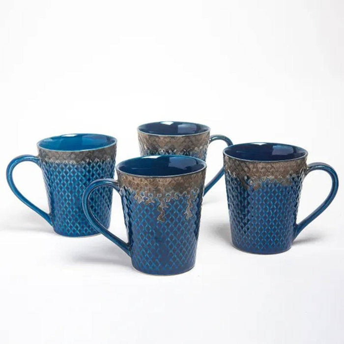 Ceramic Handcrafted Dual Glazed Studio Pottery Mug Golden and Blue - Set of 4