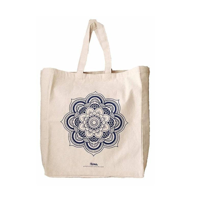 Cotton Blue Mandala Flower Reusable Shopper Bag - 1 Pc