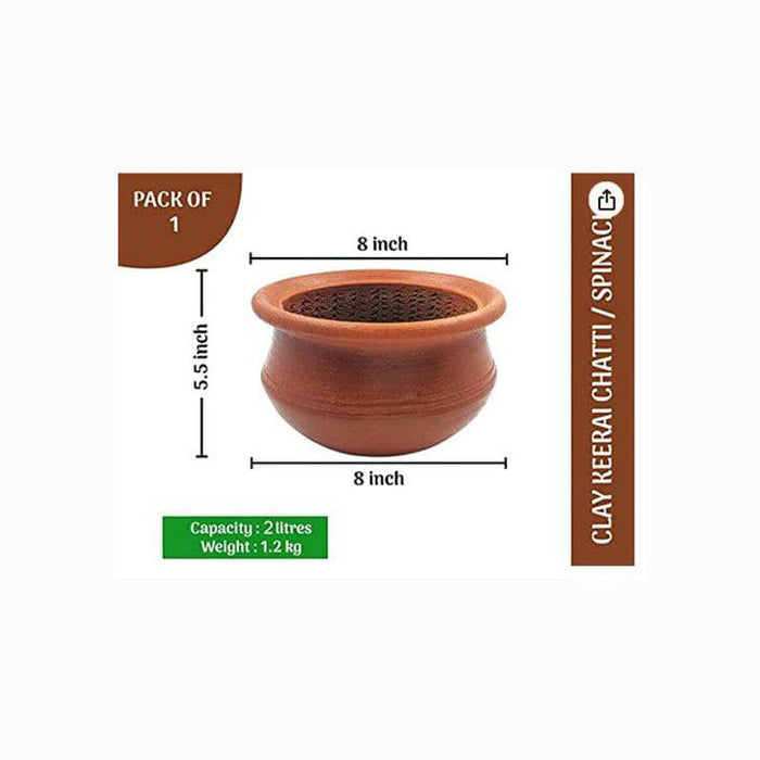 Village Decor Earthern Clay Keerai Chatti Spinach Pot With Lid - 2 L