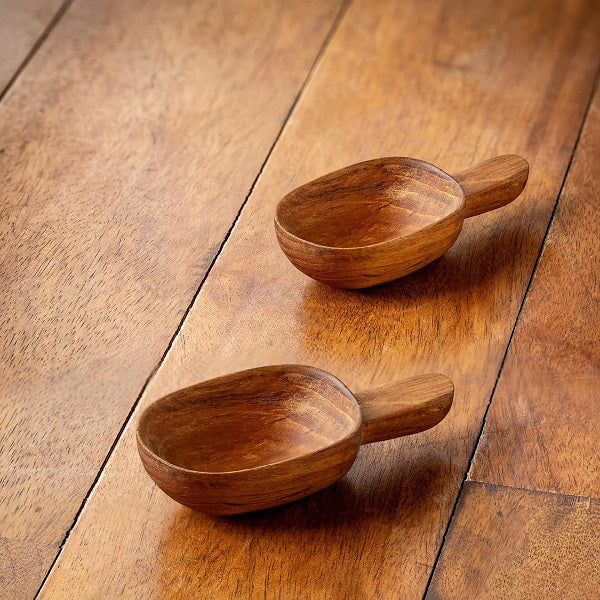 Ellementry Teak Wood Scooper Small For Kitchen/Gifting Purpose/Tableware(WDKEA1796) - 1 Pc (set of 2)