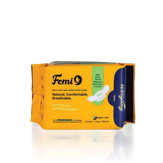 Femi9 Large Ultra Soft Organic Cotton Sanitary Pads for Women - 12 Pads