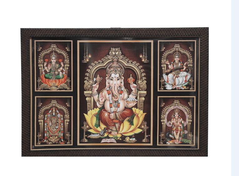 Acrylic Five in One Gods Photo Frame for Pooja  - 1 pc