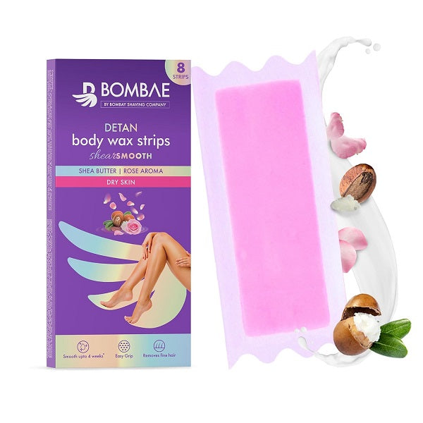 Bombae Full Body Wax Strips With Shea Butter For Women Full Body Cold Wax Strips for Arms Underarms Legs Post Wax Wipes - 8 strips + 2 wipes