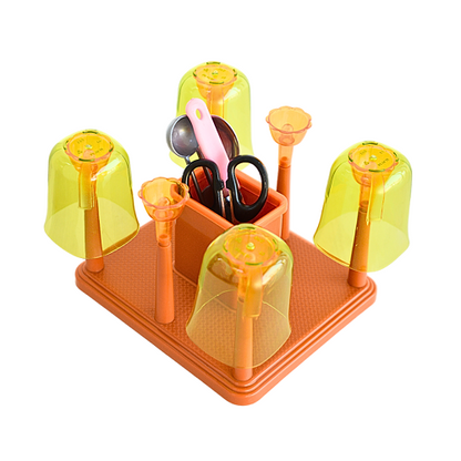 Plastic Glass Stand and Cutlery Holder(color may vary) - 1 Set