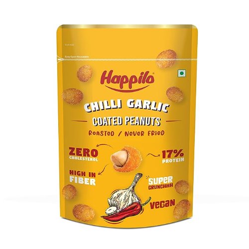 Happilo Premium Super Snack Chilli Garlic Peanut Crunchy and Nutty High in Protein and Dietary Fibre - 150 g
