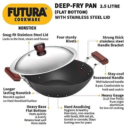 Futura Non Stick 9-Inch All Purpose Frying Pan with Stainless Steel Lid,  2.5-Liter